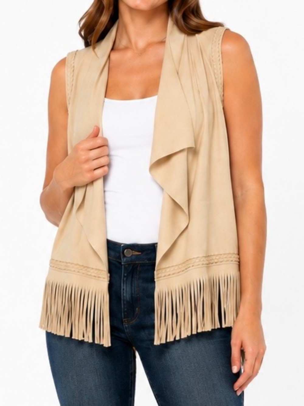 The Montana Co Cream Faux Suede Fringe Vest Women’s Large Boho Western